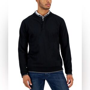 NWT! Alfani Men’s Baseball Collar Black Long Sleeve Snap Pullover Sweater Size M